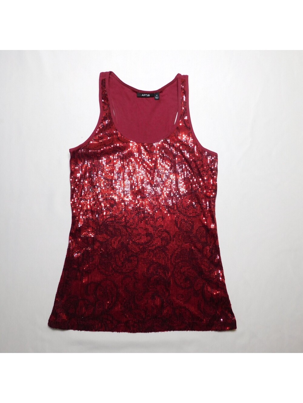 Apt 9 Sequin Tank Top Womens Medium M Red Paisley Floral Embellished Camisole